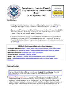 Department of Homeland Security Daily Open Source Infrastructure Report for 16 September 2005