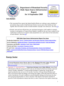 Department of Homeland Security Daily Open Source Infrastructure Report for 14 September 2005