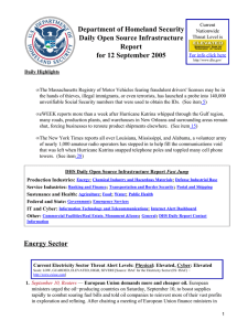 Department of Homeland Security Daily Open Source Infrastructure Report for 12 September 2005