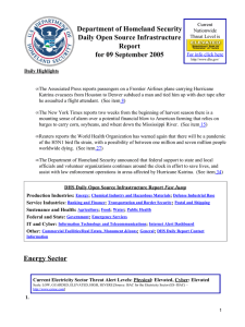 Department of Homeland Security Daily Open Source Infrastructure Report for 09 September 2005