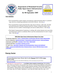 Department of Homeland Security Daily Open Source Infrastructure Report for 08 September 2005