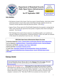 Department of Homeland Security Daily Open Source Infrastructure Report for 07 September 2005