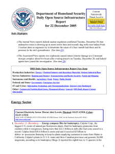 Department of Homeland Security Daily Open Source Infrastructure Report for 22 December 2005