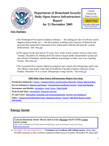 Department of Homeland Security Daily Open Source Infrastructure Report for 21 December 2005