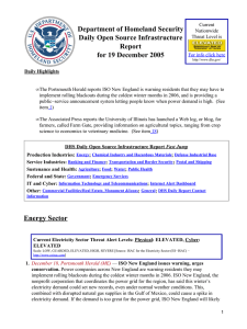 Department of Homeland Security Daily Open Source Infrastructure Report for 19 December 2005