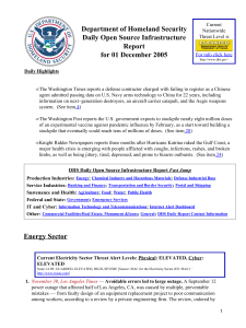 Department of Homeland Security Daily Open Source Infrastructure Report for 01 December 2005