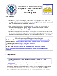 Department of Homeland Security Daily Open Source Infrastructure Report for 19 May 2006