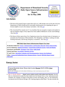 Department of Homeland Security Daily Open Source Infrastructure Report for 16 May 2006