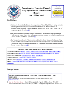 Department of Homeland Security Daily Open Source Infrastructure Report for 15 May 2006