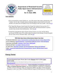 Department of Homeland Security Daily Open Source Infrastructure Report for 21 June 2006