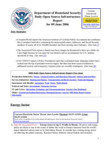 Department of Homeland Security Daily Open Source Infrastructure Report for 09 June 2006