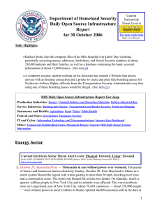 Department of Homeland Security Daily Open Source Infrastructure Report for 30 October 2006