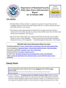 Department of Homeland Security Daily Open Source Infrastructure Report for 16 October 2006