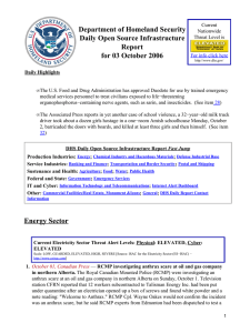 Department of Homeland Security Daily Open Source Infrastructure Report for 03 October 2006