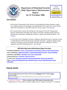 Department of Homeland Security Daily Open Source Infrastructure Report for 22 November 2006