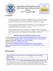 Department of Homeland Security Daily Open Source Infrastructure Report for 07 November 2006