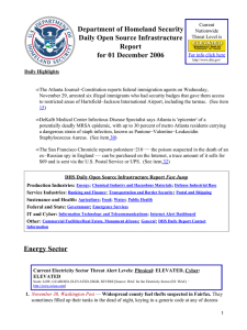 Department of Homeland Security Daily Open Source Infrastructure Report for 01 December 2006