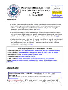 Department of Homeland Security Daily Open Source Infrastructure Report for 16 April 2007