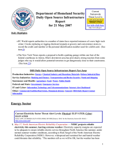 Department of Homeland Security Daily Open Source Infrastructure Report for 21 May 2007