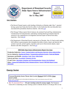 Department of Homeland Security Daily Open Source Infrastructure Report for 11 May 2007