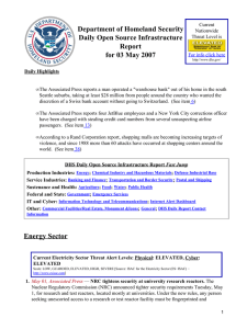 Department of Homeland Security Daily Open Source Infrastructure Report for 03 May 2007
