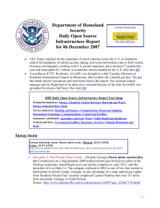 Department of Homeland Security Daily Open Source Infrastructure Report