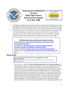 Department of Homeland Security Daily Open Source Infrastructure Report