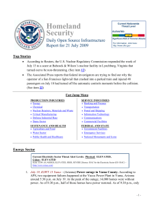 Homeland Security Daily Open Source Infrastructure Report for 21 July 2009