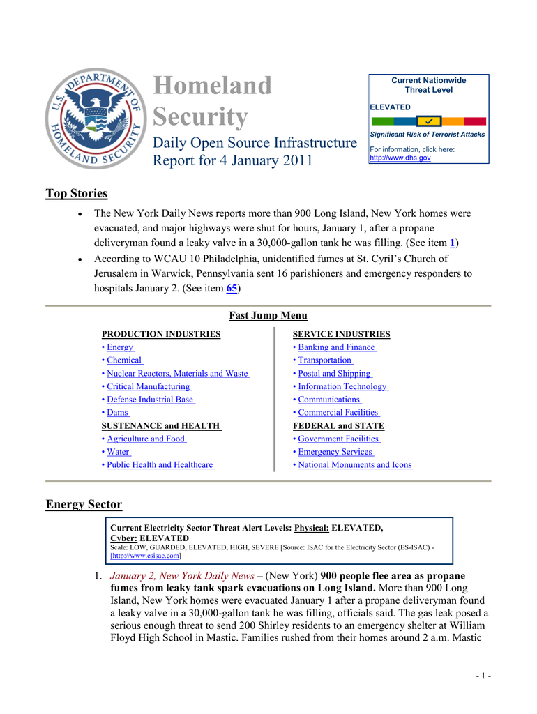 Homeland Security Daily Open Source Infrastructure Report ... - 