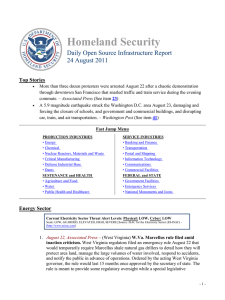 Homeland Security Daily Open Source Infrastructure Report 24 August 2011 Top Stories