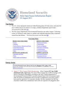 Homeland Security Daily Open Source Infrastructure Report 18 August 2011 Top Stories