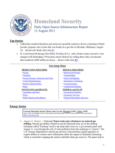 Homeland Security Daily Open Source Infrastructure Report 12 August 2011 Top Stories