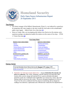 Homeland Security Daily Open Source Infrastructure Report 26 September 2011 Top Stories