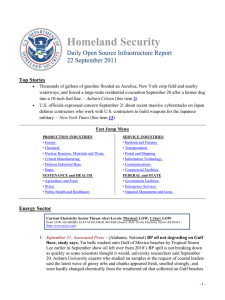 Homeland Security Daily Open Source Infrastructure Report 22 September 2011 Top Stories