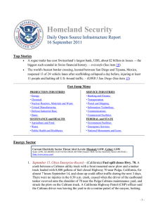 Homeland Security Daily Open Source Infrastructure Report 16 September 2011 Top Stories