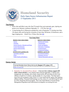 Homeland Security Daily Open Source Infrastructure Report 15 September 2011 Top Stories