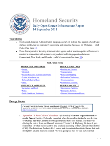Homeland Security Daily Open Source Infrastructure Report 14 September 2011 Top Stories