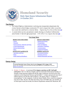 Homeland Security Daily Open Source Infrastructure Report 14 October 2011 Top Stories