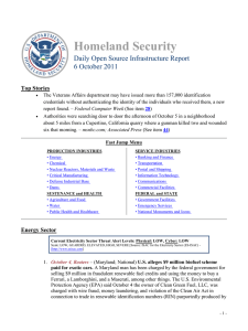 Homeland Security Daily Open Source Infrastructure Report 6 October 2011 Top Stories