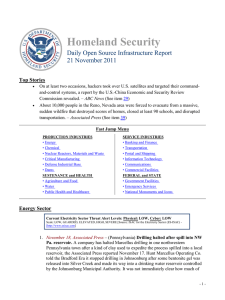 Homeland Security Daily Open Source Infrastructure Report 21 November 2011 Top Stories
