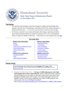 Homeland Security Daily Open Source Infrastructure Report 14 November 2011 Top Stories