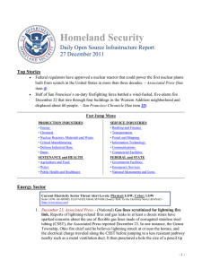 Homeland Security Daily Open Source Infrastructure Report 27 December 2011 Top Stories