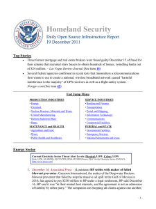 Homeland Security Daily Open Source Infrastructure Report 19 December 2011 Top Stories