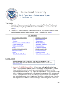 Homeland Security Daily Open Source Infrastructure Report 13 December 2011 Top Stories