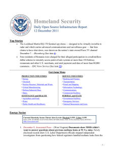 Homeland Security Daily Open Source Infrastructure Report 12 December 2011 Top Stories