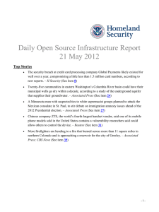 Daily Open Source Infrastructure Report 21 May 2012 Top Stories