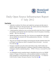 Daily Open Source Infrastructure Report 17 July 2012 Top Stories