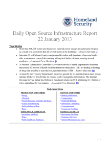 Daily Open Source Infrastructure Report 22 January 2013 Top Stories