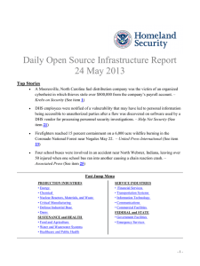 Daily Open Source Infrastructure Report 24 May 2013 Top Stories