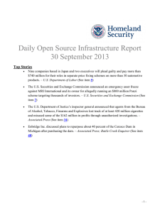 Daily Open Source Infrastructure Report 30 September 2013 Top Stories